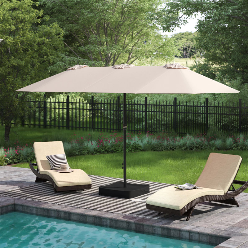 Nyasia 15 ft. x 9 ft. Rectangular Market Umbrella with Base (Sand Not Included)