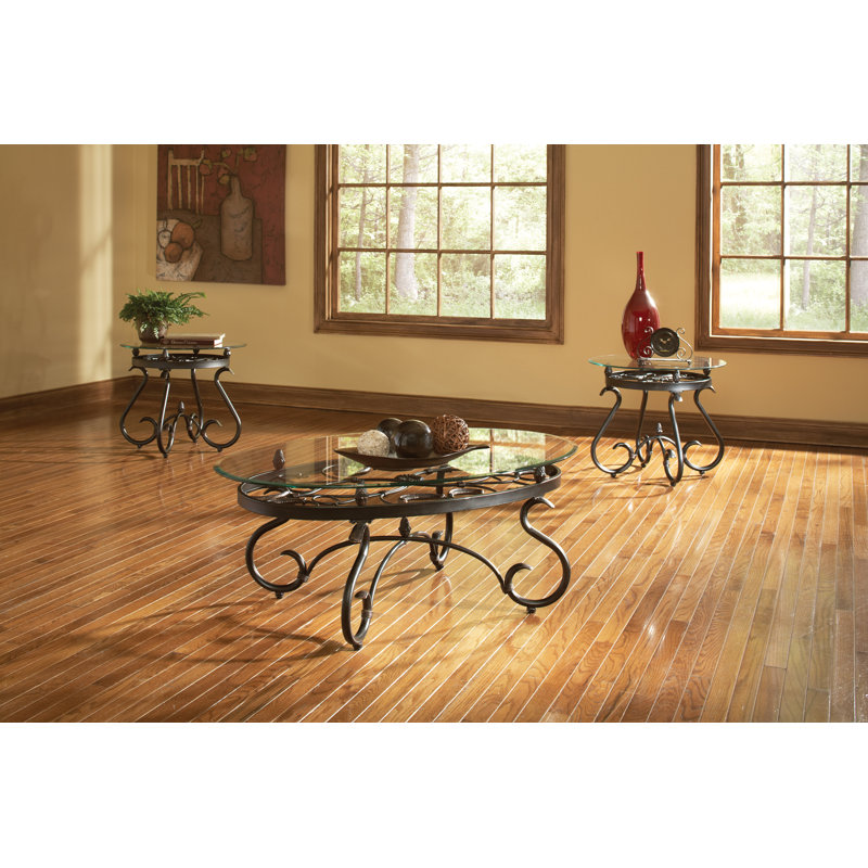 Clausen Glass Top Living Room Table Set