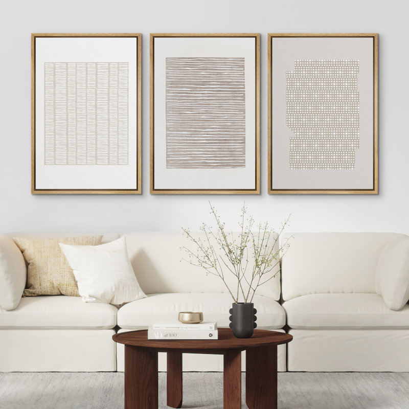 Geometric Subtle Abstract Modern Minimalist Neutral Home Decor - Framed Canvas Print Wall Art Work