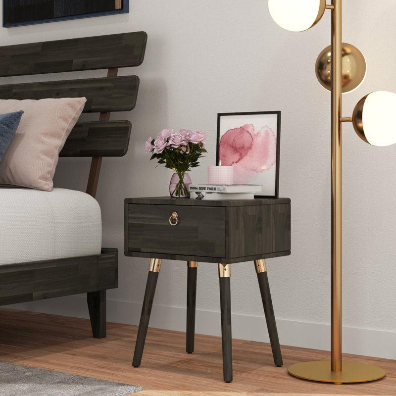 Solid Wood Bedside Table With 1 Drawer, Suitable For Bedroom And Living Room