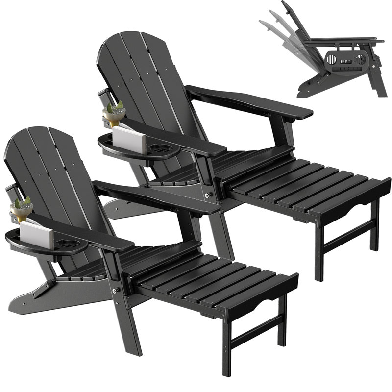 Celese HDPE Folding and Adjustable Adirondack Chair with Ottoman (Set of 2)
