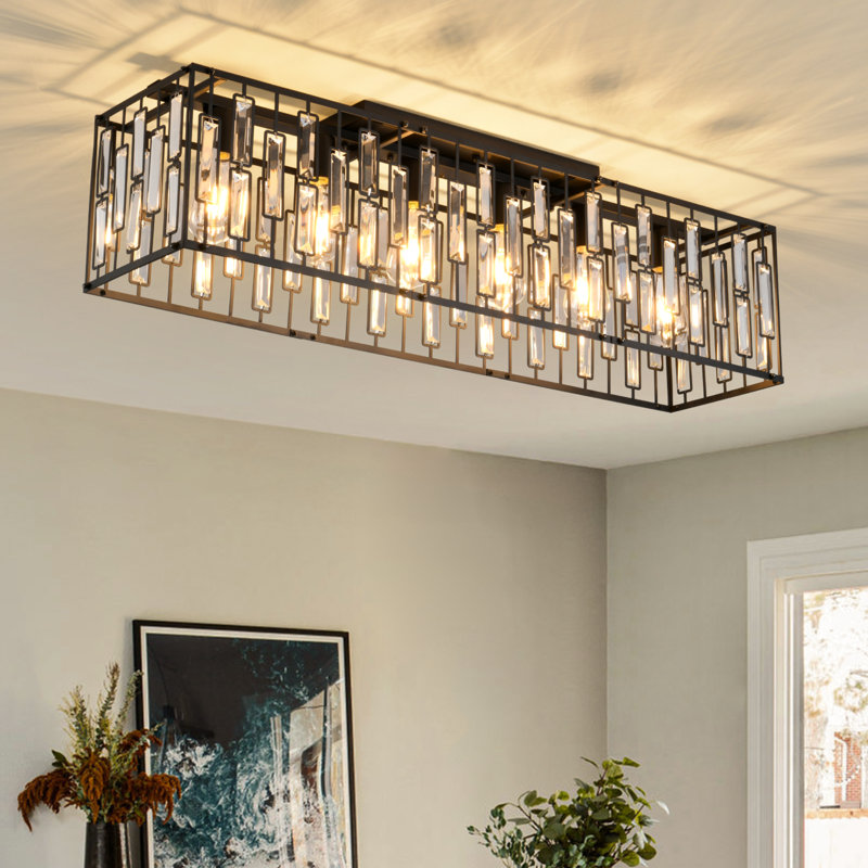 38.7" W 6-Light Dimmable Crystal Rectangle Flush Mount