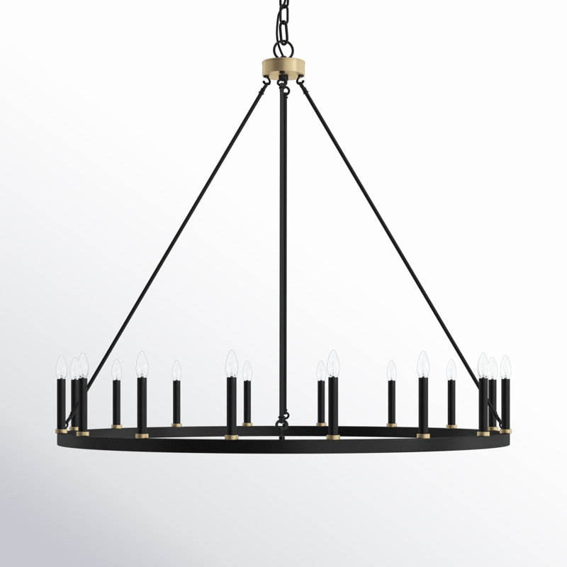 Adriana 47" W 16-Light Dimmable Wagon Wheel Chandelier with Sloped Ceiling Adapter