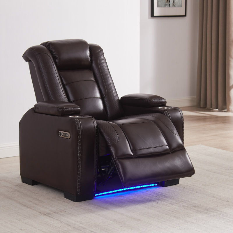 38.5''Wide Breathable Leather Square Arms Power Recliner With Storage Arms & Powered Headrest