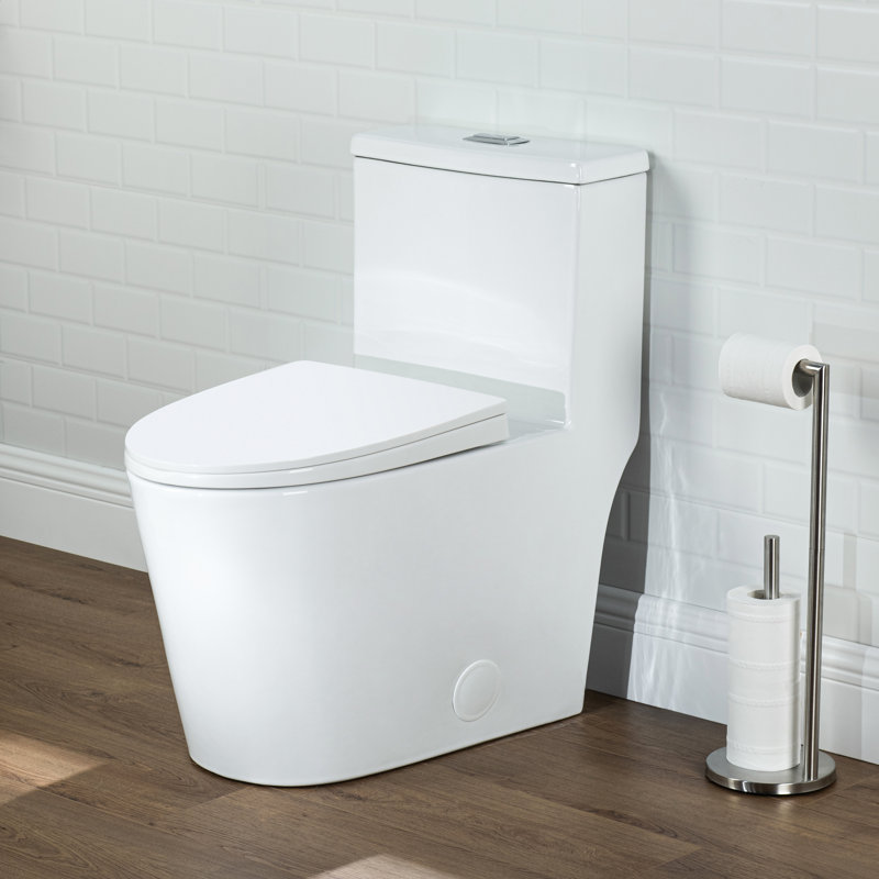 17" Comfort Height Standard Toilet, Dual-Flush Modern Elongated One-Piece Toilet with Glazed Surface (Seat lncluded)