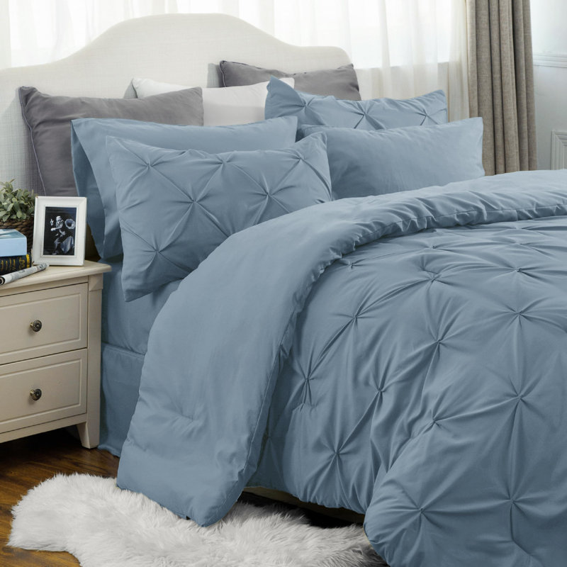 Best Seller Bedsure Pintuck Pinch Pleat Bedding Sets (Set Of 5 Or 7) Bed-in-a-Bag, 89GSM