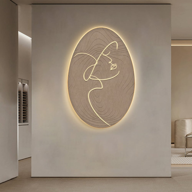 31.5" Oval LED Abstract Wall Art Modern Woman Face Sculpture Decor Living Room Bedroom