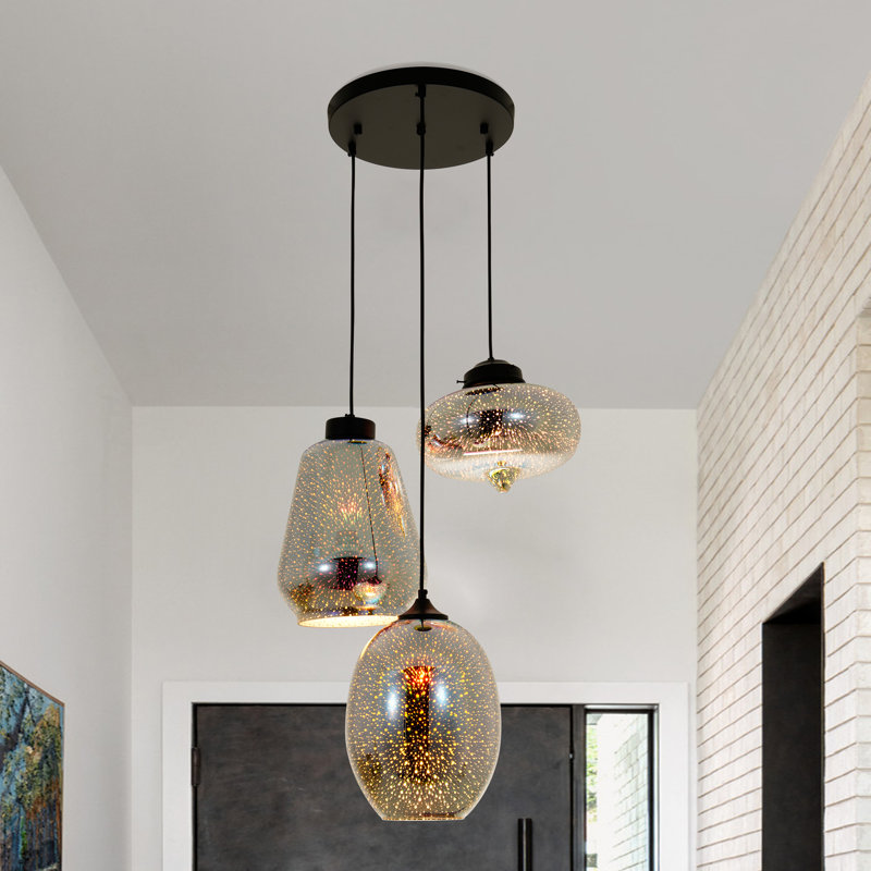 3-Light Colorful 3D Glass Adjustable Cord Pendant Light