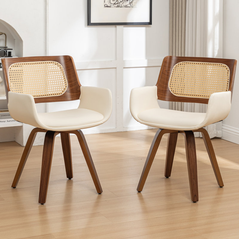 Sirkin Modern Swivel Upholstered Dining Chairs With Cane Rattan Back