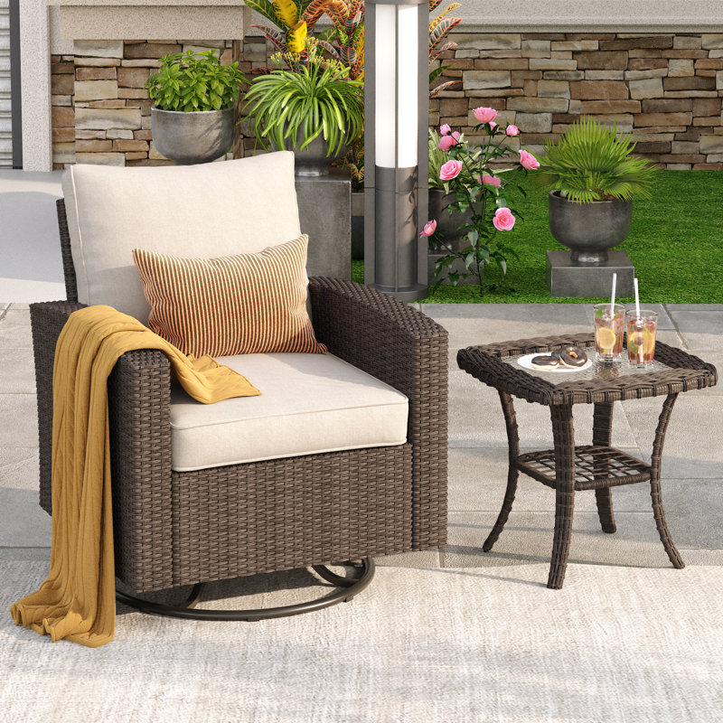 Swivel Patio Chair with Cushions and side table