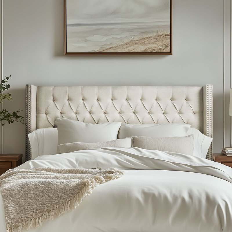 Ashwin Upholstered Wingback Headboard - Button Tufting & Nailhead Trim