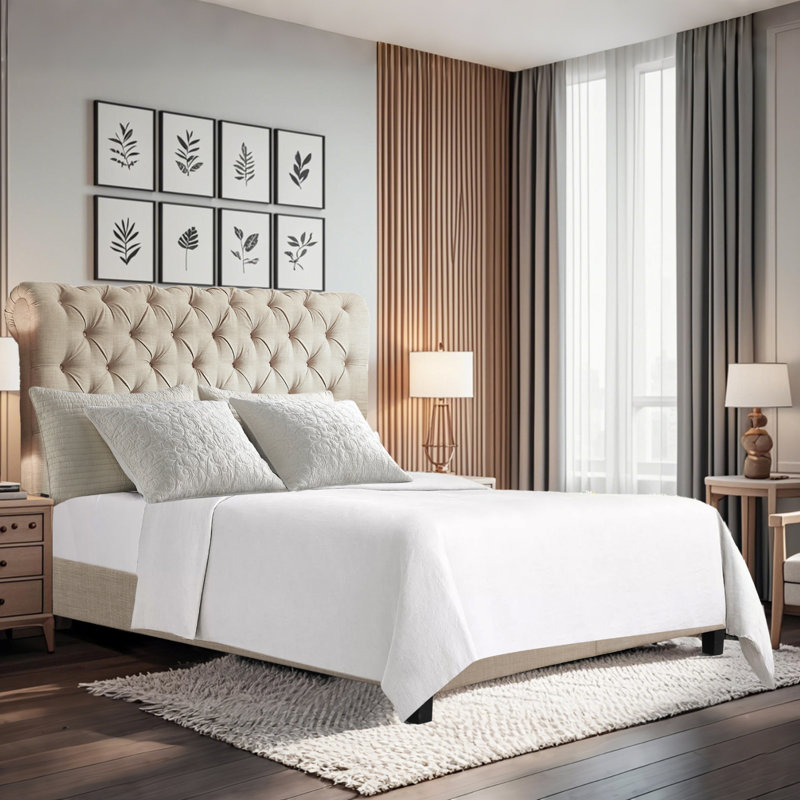 Winston Porter Fabric Upholstered Bed Frame with Adjustable Headboard