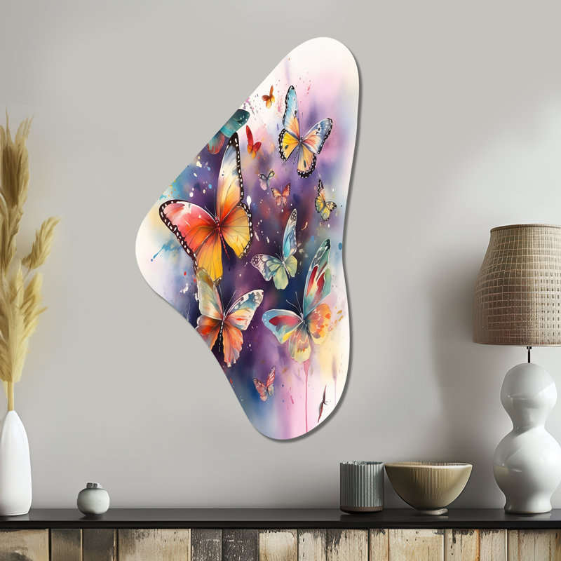 Mcnally - Butterfly Unique Shape Metal Wall Art, Purple Asymmetrical Metal Art Print