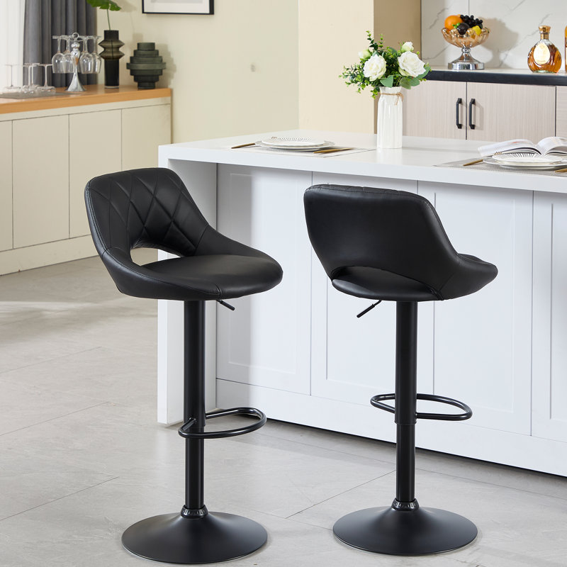 Terrianna Swivel Upholstered Adjustable Height Counter Stool with Metal Frame