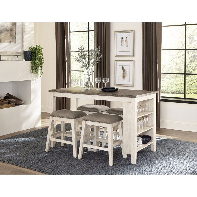 Set Of 2 Counter Height Barstool Textured Fabric Upholstered Nailhead Trim Casual Dining Furniture