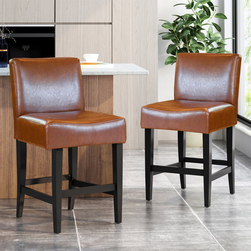 Heiki Versatile Leather Counter Stools with Sturdy Wood Legs