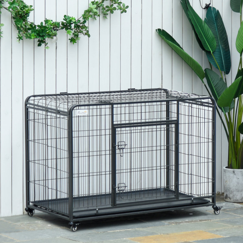 Folding Design Heavy Duty Metal Dog Cage Crate & Kennel With Removable Tray And Cover