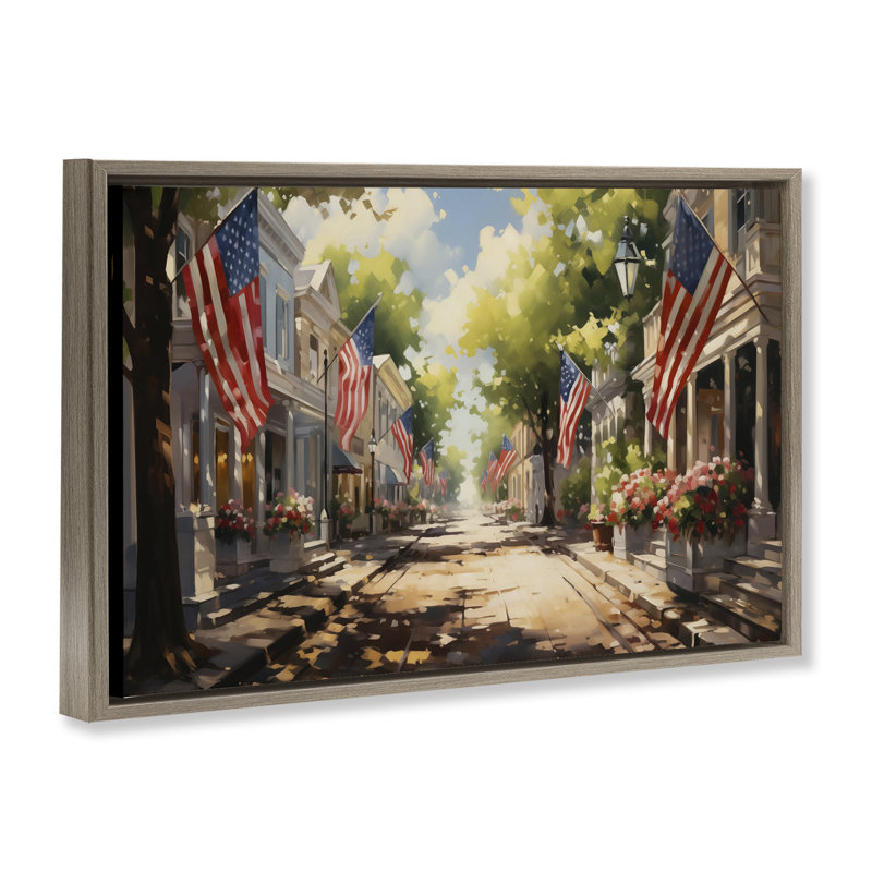 American Flag Lined Street Framed Floater Canvas by Arlington Prints