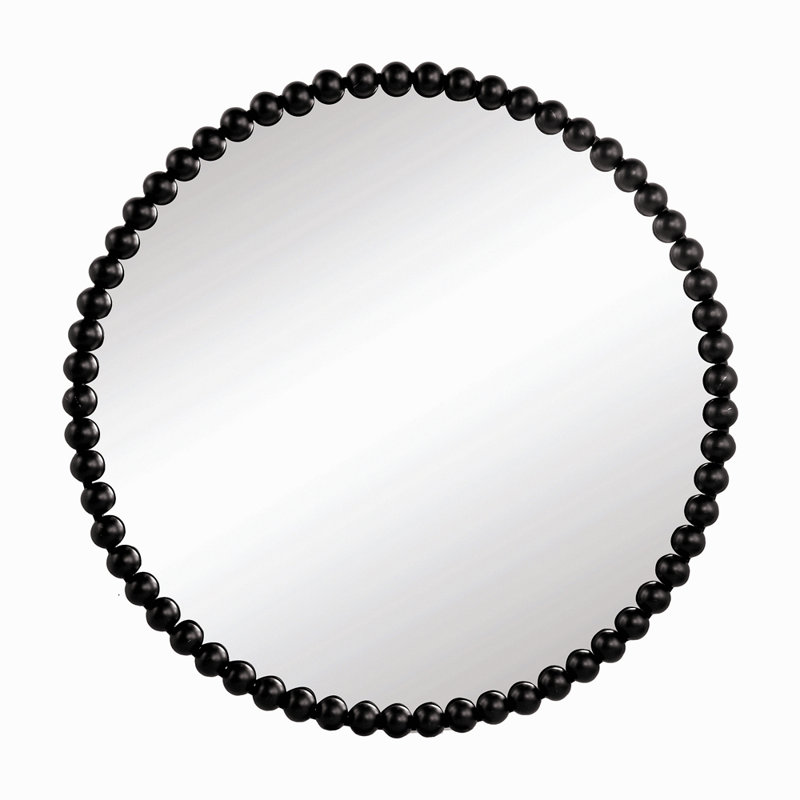 32" Circle Mirror With Metal Beaded Frame, Wall Mirror For Living Room Bedroom Entryway