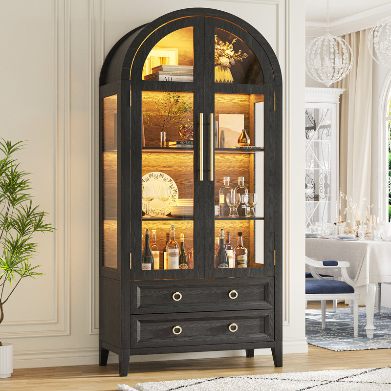 Freestanding Arch Display Cabinet with 3-Color Light Modes and Motion Sensor
