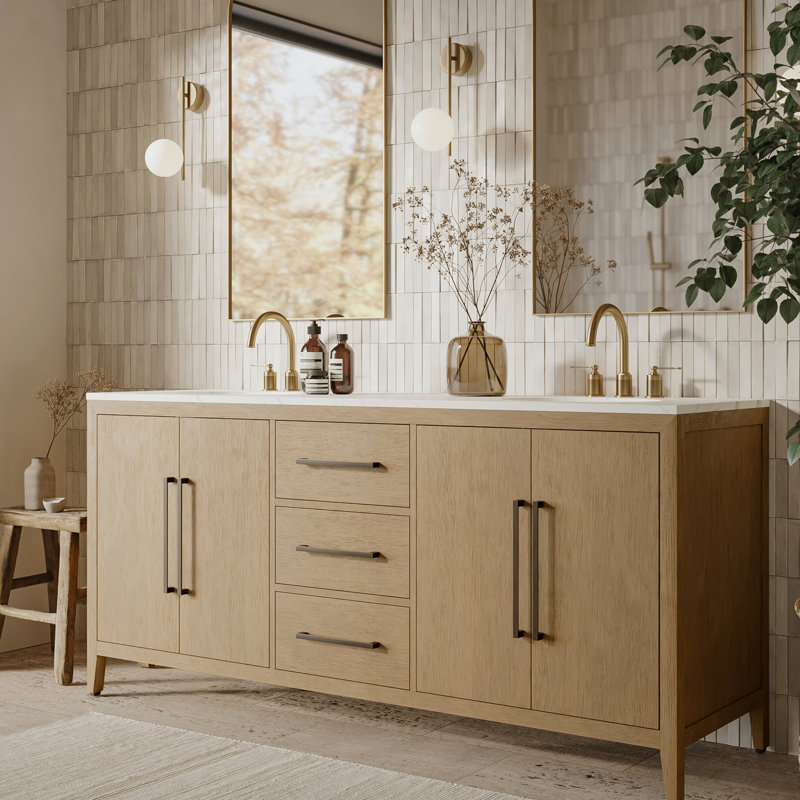 Alsup 72'' Double Bathroom Vanity with Quartz Top