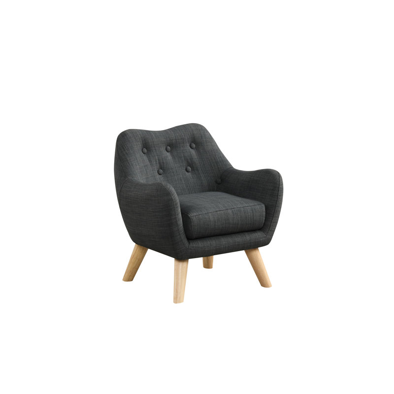 Fenix 19.5"W Linen Kids Chair With Button Tufted Back And Wooden Legs