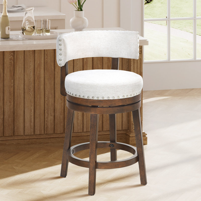 Swivel Upholstered Counter Bar Stool with Solid Wood Frame