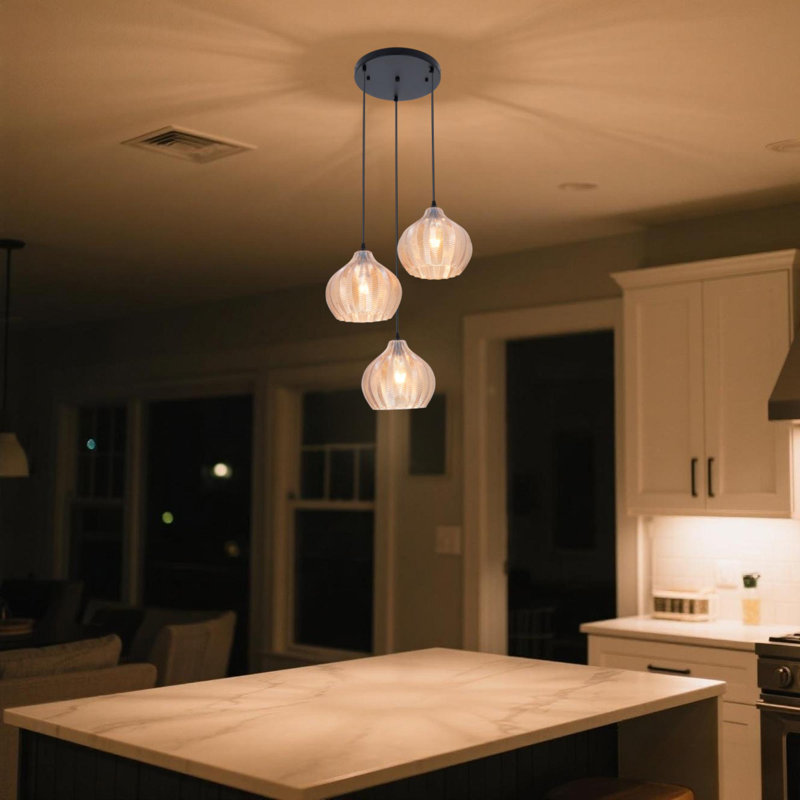 Ceiling Light Fixture - Three-head Tea-colored Glass Chandelier - Adjustable Length/e26 Base