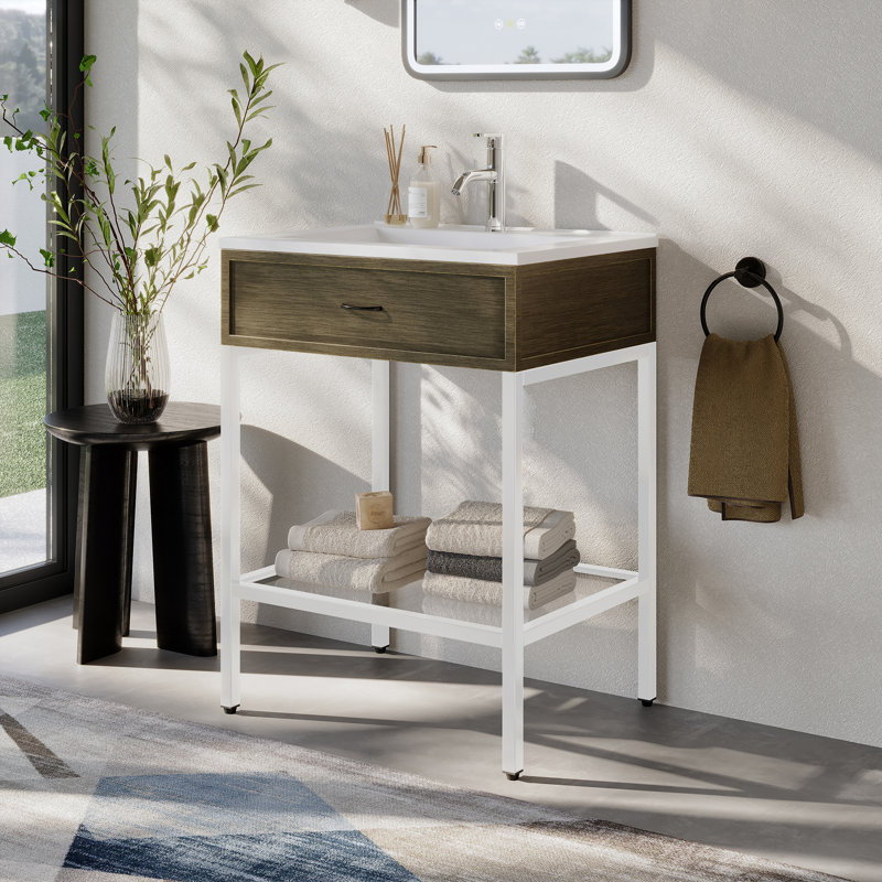 Champy Modern Freestanding Single Bathroom Vanity with Open Shelf and Metal Frame for Contemporary Spaces