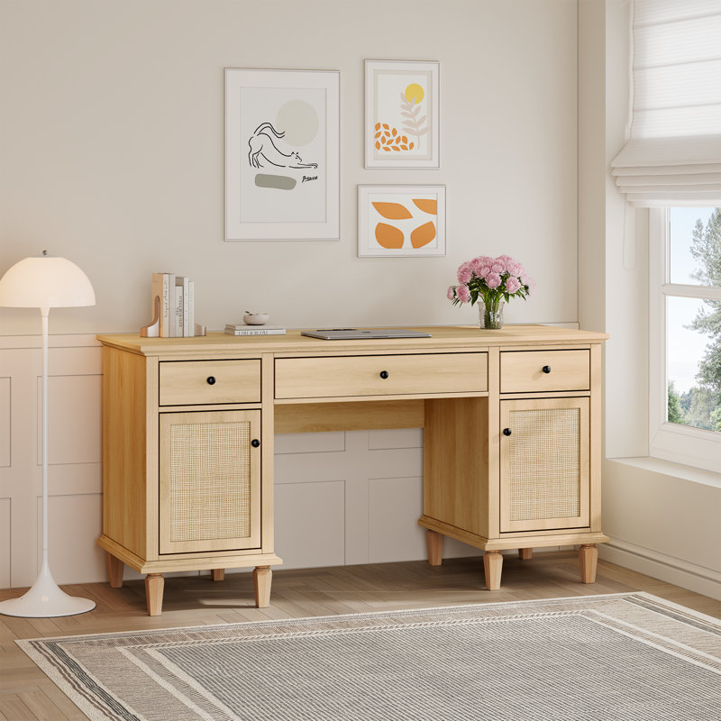 Boho Natural Rattan 58" Modern Executive Desk