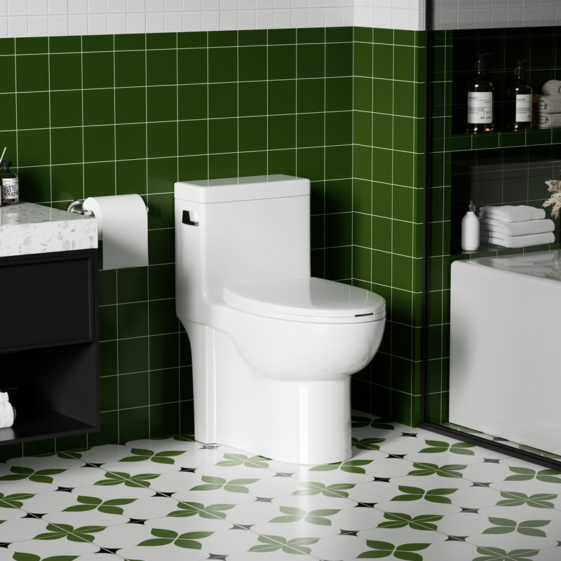1.28 GPF Tornado single-Flush Elongated One-piece Toilet for Floor Mounted, Siphonic Side Press Single Flush, 17" ADA Comfort Chair Height Seat, Soft Closing Seat included, MAP 1000g, Gloss White.