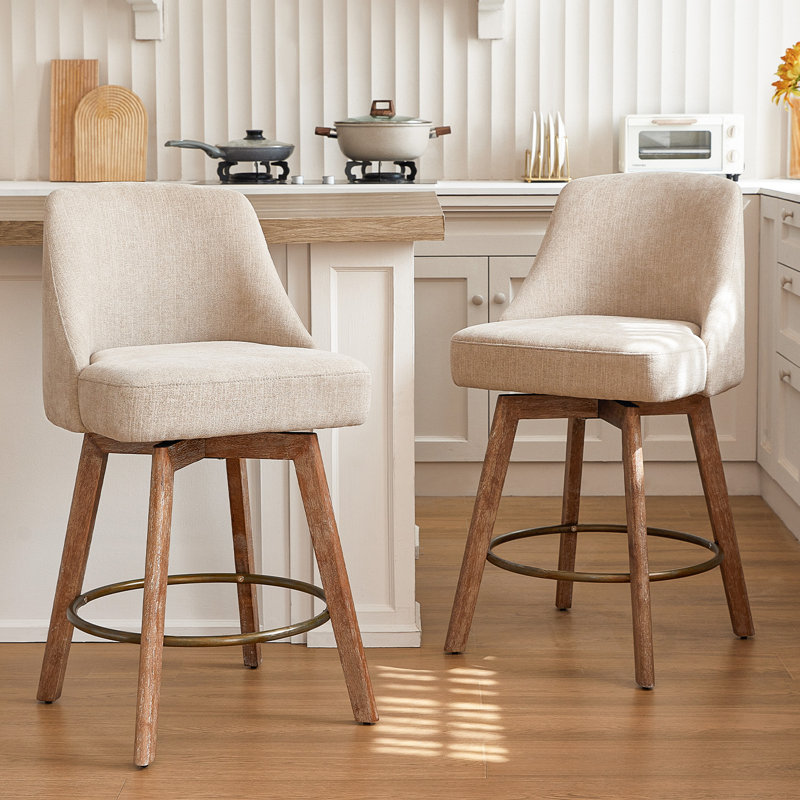 Counter Height Bar Stools,Faux Leather Comfort Fabric Bar Stool 360 Swivel Counter Height Stools Solid Wood Legs,27'' Barstools with Contoured Backrest