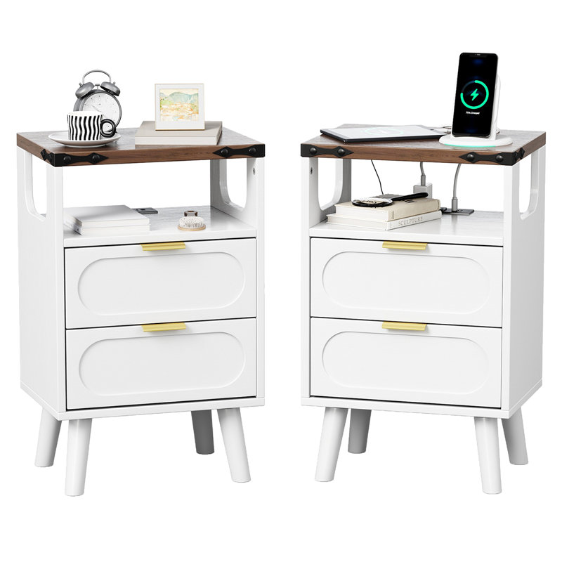 Lumina 15.7'' W Nightstand With Built-In Outlets & Open Shelve-Beside Table With Rgb Led Lights