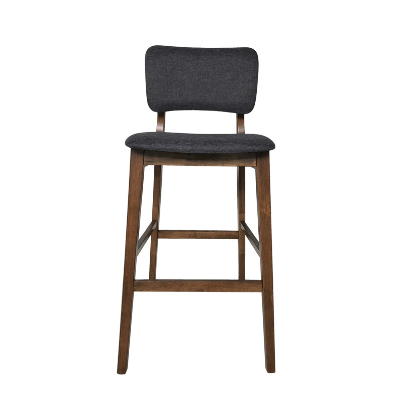 Chic Mid-century Bar Chair, Charcoal Upholstery, Robust Rubberwood Frame, Seat Height, Decorative Stylish Chair With Flair, Fabric Seat, Construction, Height