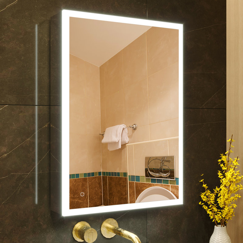 Led Bathroom Mirror Cabinet With Socket & Usbs, Dimmable, 3 Color Light Makeup Mirror