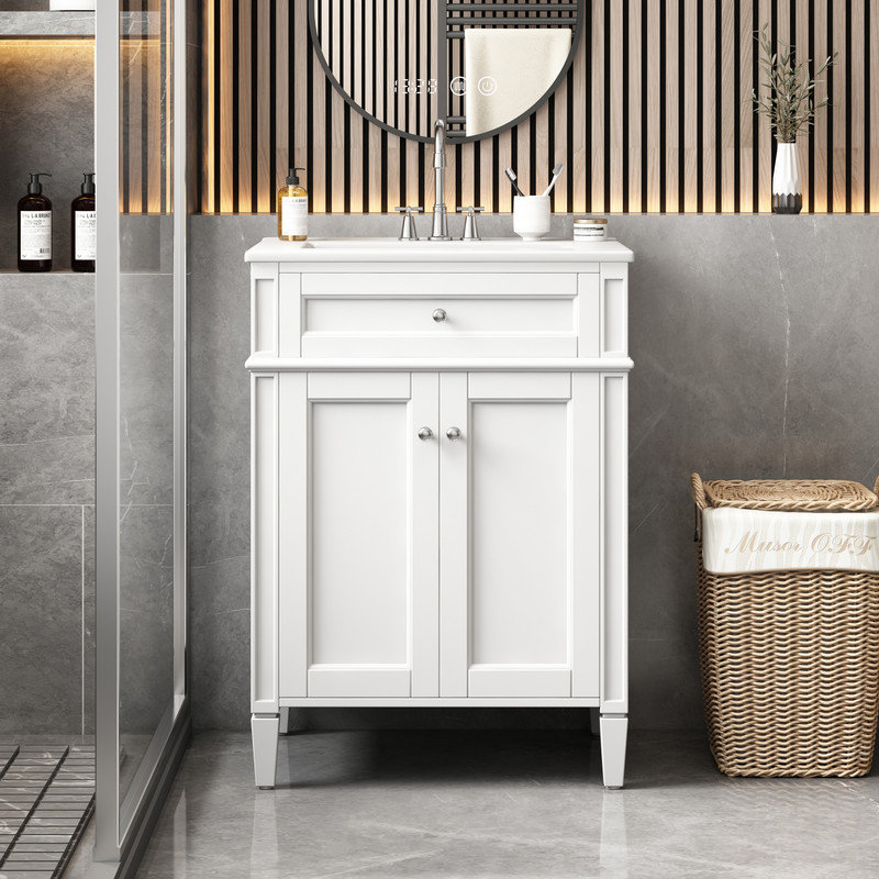 Modern Bathroom Vanity with Sink, Soft-Close Cabinets, and Tip-Out Drawer