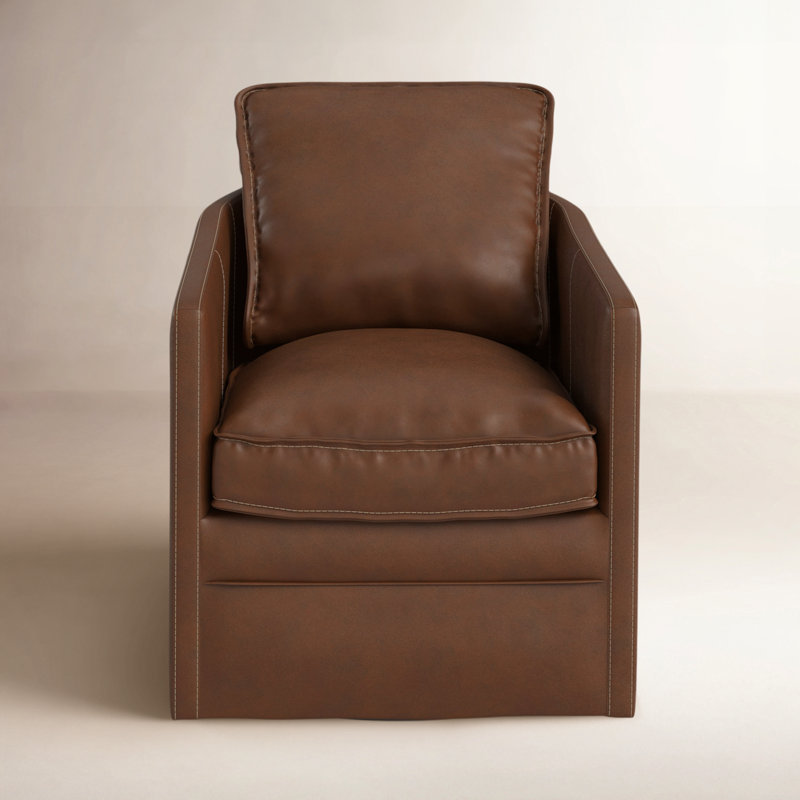 Knepp Vintage Brown Top Grain Leather Square Arm Swivel Chair