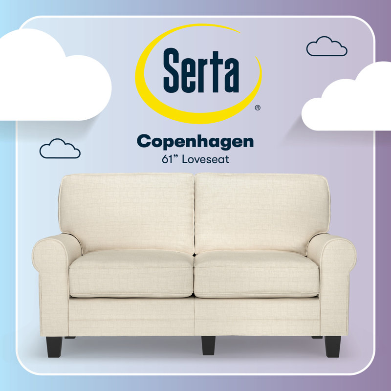 Serta Copenhagen 61" Rolled Arm Sofa, Easy Care Fabric, Soft Pillow Back, Pocket Coil Seat Cushions