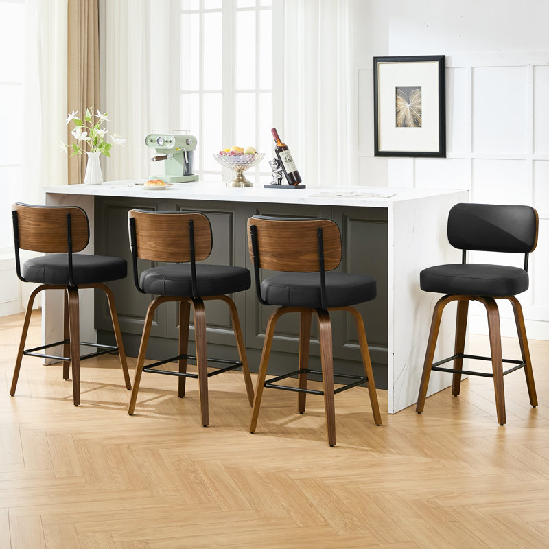30" Swivel Upholstered Bar Stool with Walnut-Finish Bentwood Frame