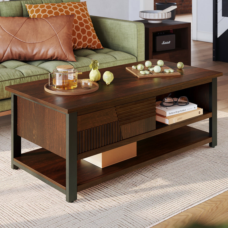 Trapeze Modern Industrial Coffee Table with Iron Legs