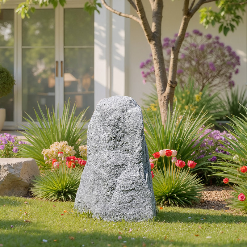 Faux Rock Cover, Outdoor Fake Rock Well Pump Cover, Realistic Natural Texture, Lightweight & Weather-Resistant Polyresin Artificial Boulder for Landscaping Garden Yard D cor, Grey, Medium Size
