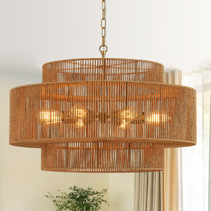 Boho Hand Woven Drum Rattan Chandelier