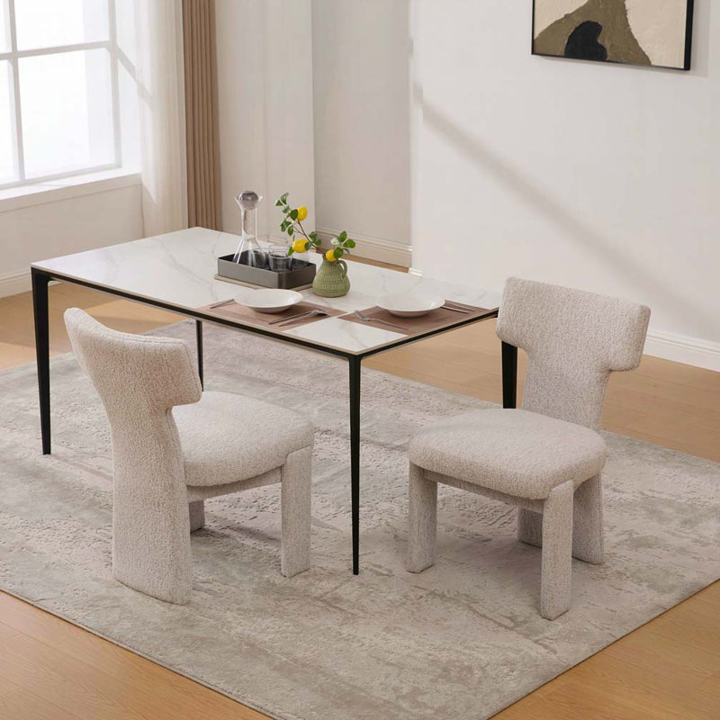 Upholstered Chenille Dining Chair,Armless Curved Back Accent Chairs for Living Room
