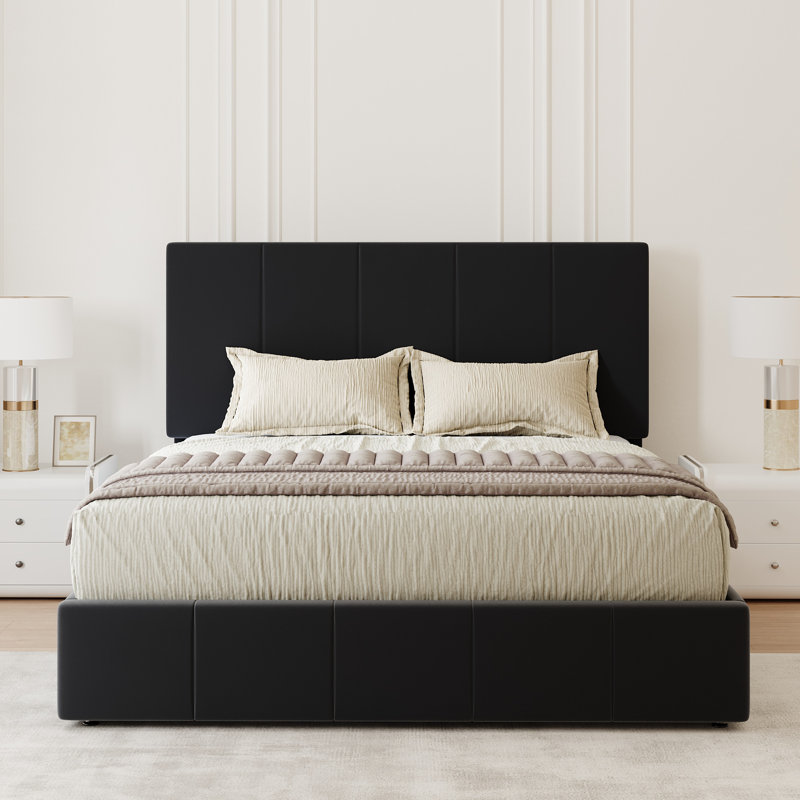 Fully Upholstered Platform Bed, Modern Velvet Bed With Tufted Headboard, No-Dust Design