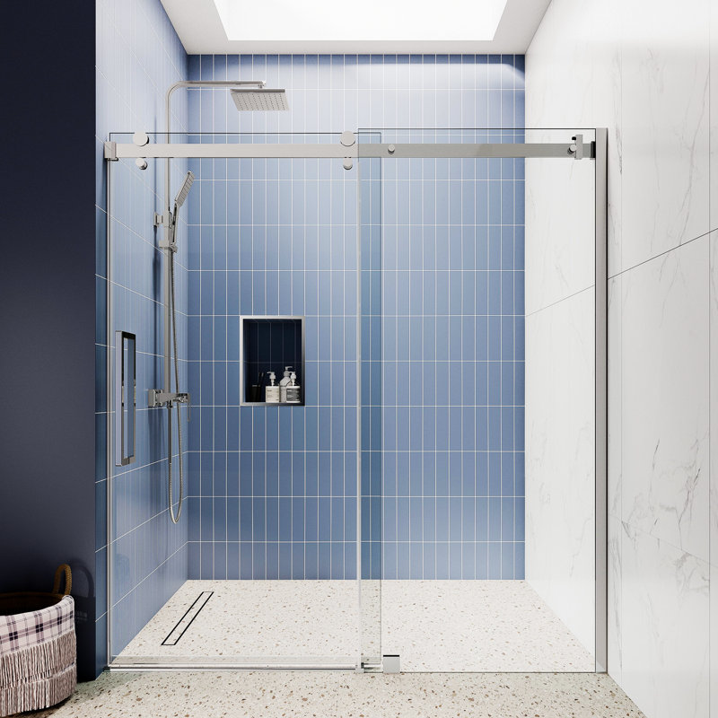 44" - 48" W x 75 H Frameless Single Sliding Glass Shower Doors | 3/8 Thickened Clear Tempered Glass | Leak-Proof | Durable Stainless-Steel Hardware | Adjustment Uneven Walls