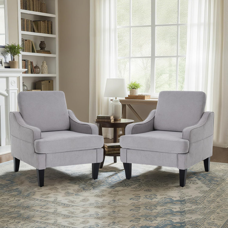 Modern Accent Chairs Set Of 2 Upholste Reading Chair For Bedroom With Side Pockets Comfy Living Room Chairs Living Room Armchair For ice, Apartment ( Chenille)