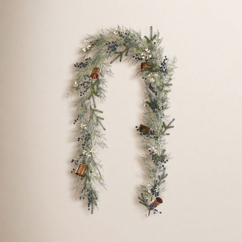 Mixed Mica Foliage with Blueberries and Harmony Bells 9ft Garland Pre-Lit Fairy Lights B/O