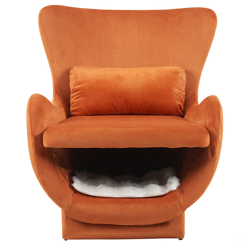 2 In 1 Pet Velvet Lounge Chair, Upholstered Back Accent Chair Leisure Single Sofa Chair