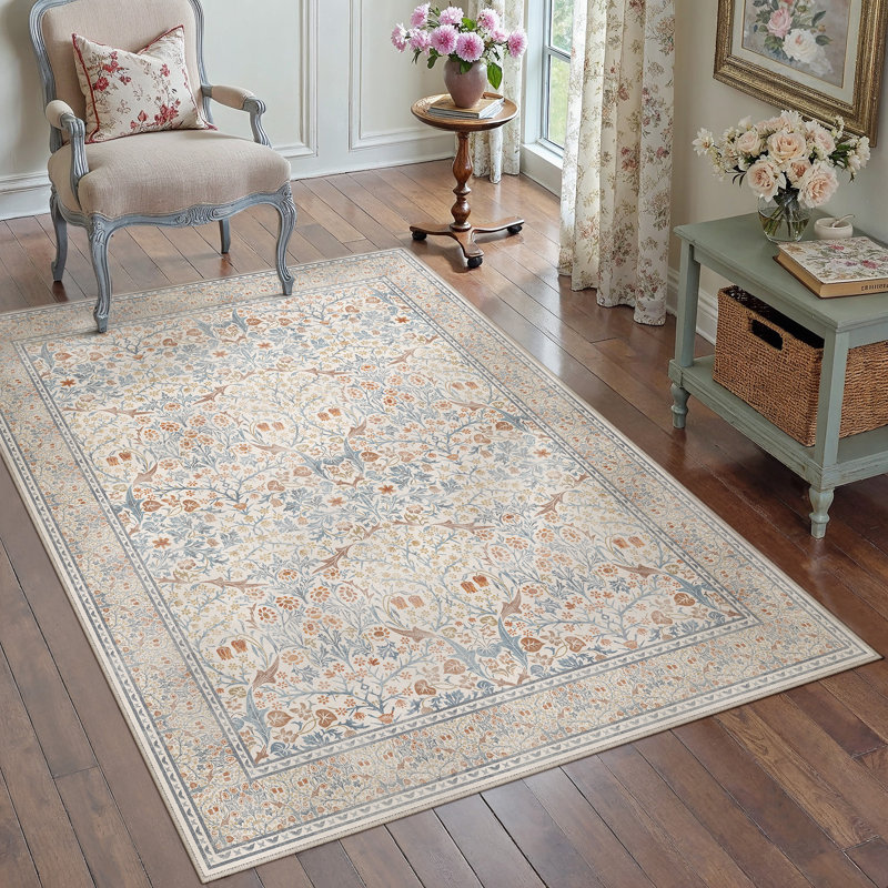 Alora Machine Washable Floral Area Rug With Non-Slip Backing