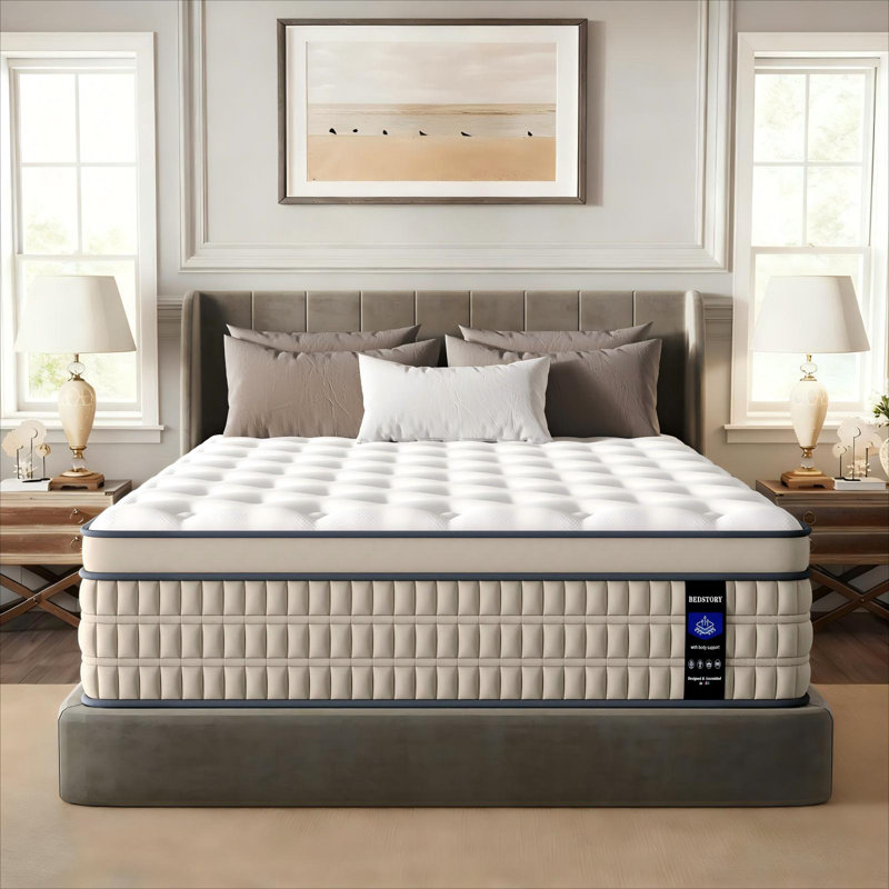 Bedstory 12"/14" Medium Hybrid Mattress with Pressure Relief & Motion Isolation,Pocket Springs,Gel Memory Foam, CertiPUR-US & OEKO-TEX Certified